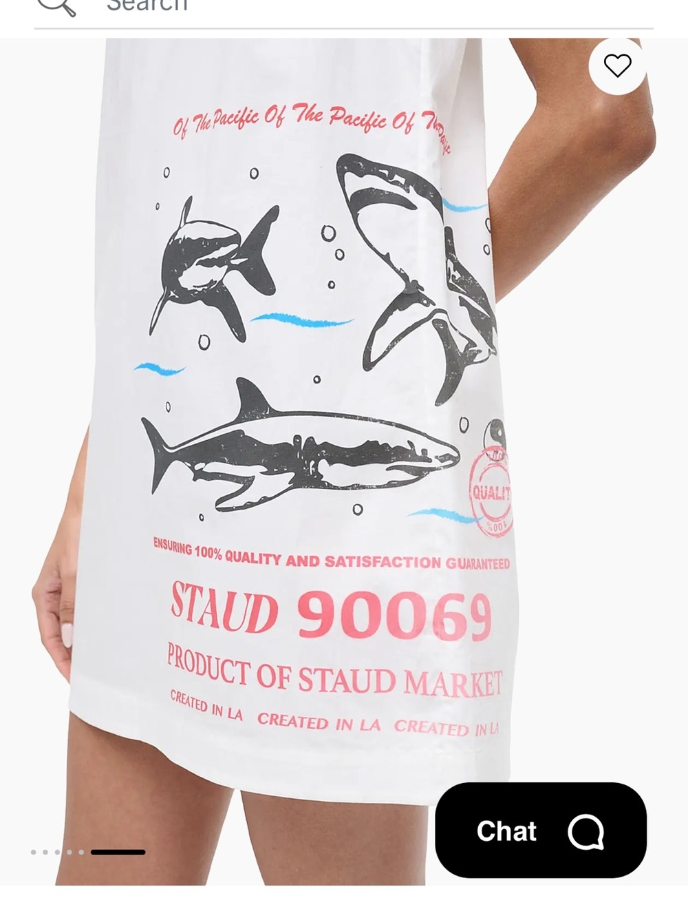 STAUD White Shift Dress with Orca & Shark Graphic and Pink Accents - Picture 3 of 3